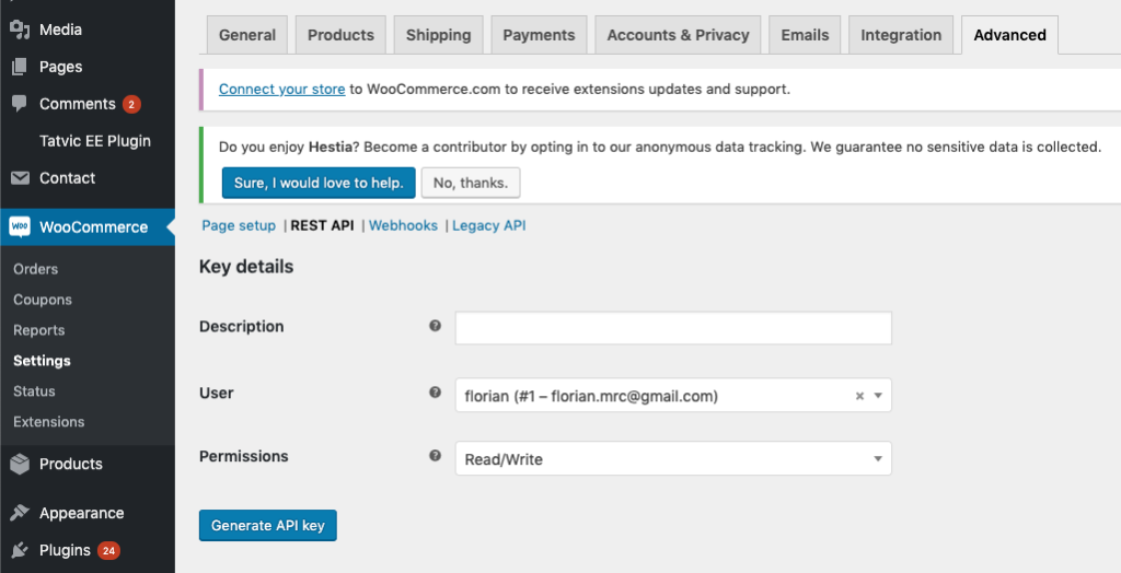 WooCommerce backend