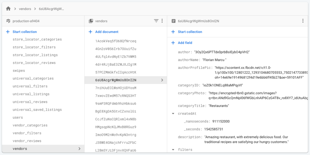 UberEats Firebase Tables setup step 5